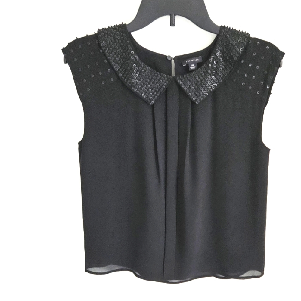 Ann Taylor Sequin Black Sleeveless Blouse
